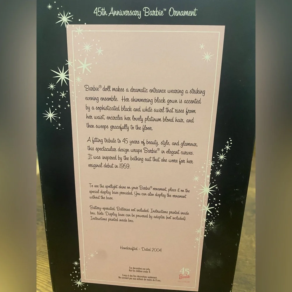 Hallmark Ornament: 45th Anniversary Barbie w/ Lighted Display Stand